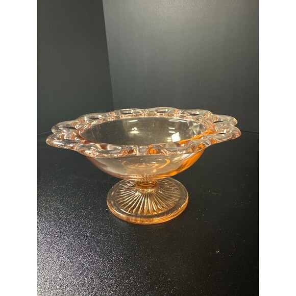 Vintage Hocking Glass Pink Depression Old Colony Open Lace Compote 6.75" - Picture 5 of 7